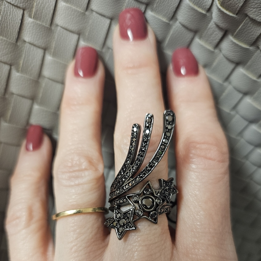 NWT Henri Bendel Starlight Ring - Crystal Hematite | Adjustable Size - Picture 6 of 13